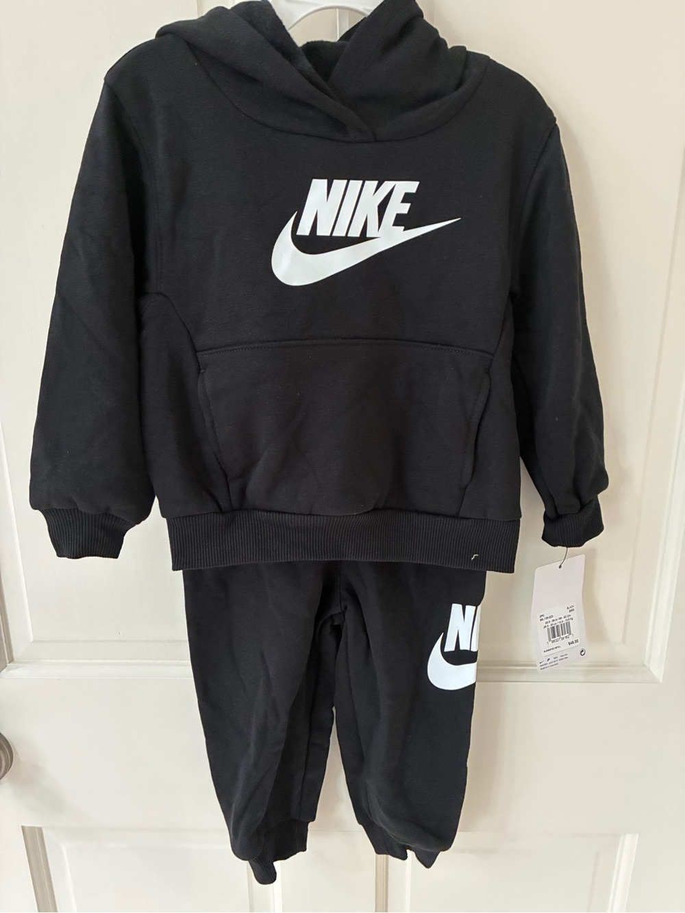 NWT Nike Black Hoodie and Joggers with White Swoosh 24 months